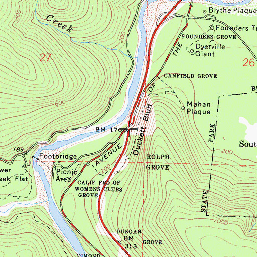 Topographic Map of Duckett Bluff, CA