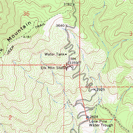 Topographic Map of Elk Mountain Station, CA