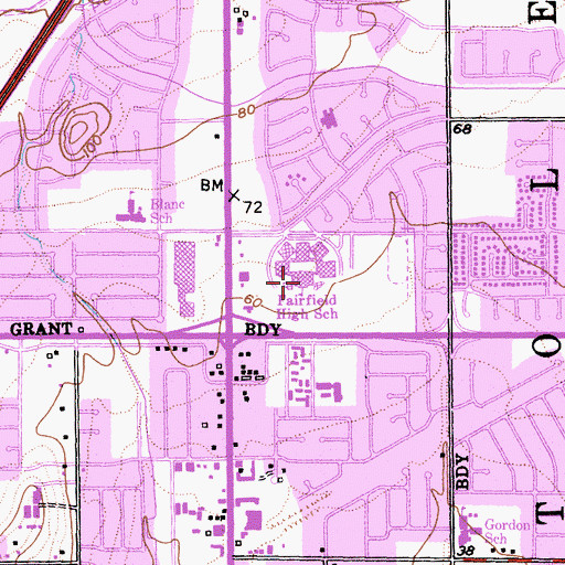 Topographic Map of Fairfield High School, CA