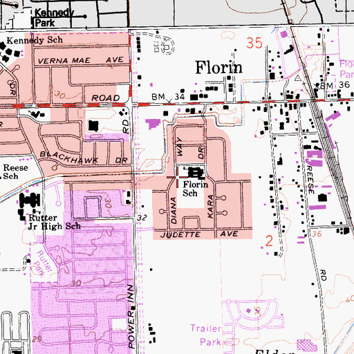 Topographic Map of Florin Elementary School, CA