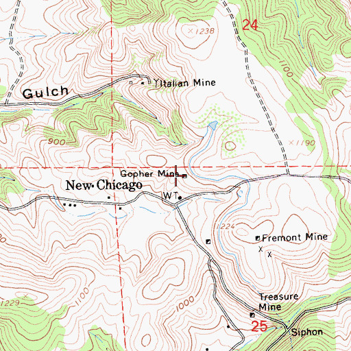 Topographic Map of Gopher Mine, CA