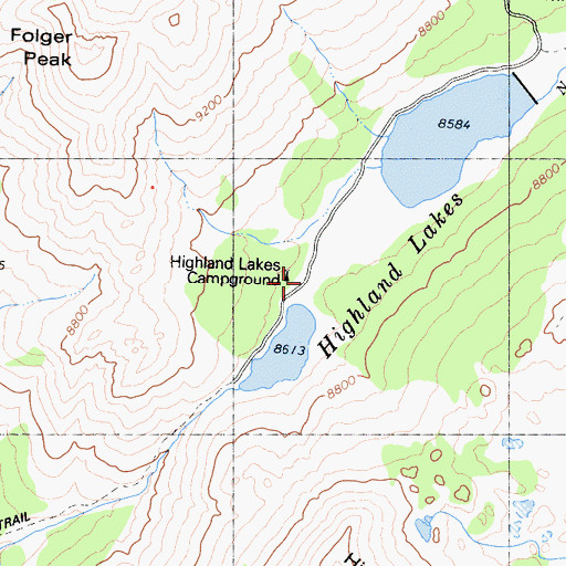 Topographic Map of Highland Lakes Campground, CA