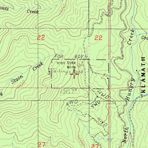 Topographic Map of Iron Dyke Mine, CA