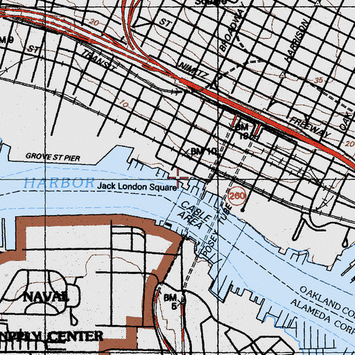 Topographic Map of Jack London Square, CA