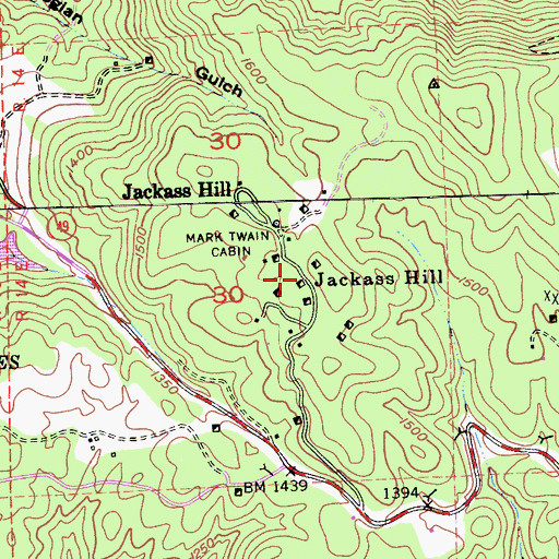 Topographic Map of Jackass Hill, CA