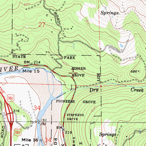 Topographic Map of Jensen Grove, CA