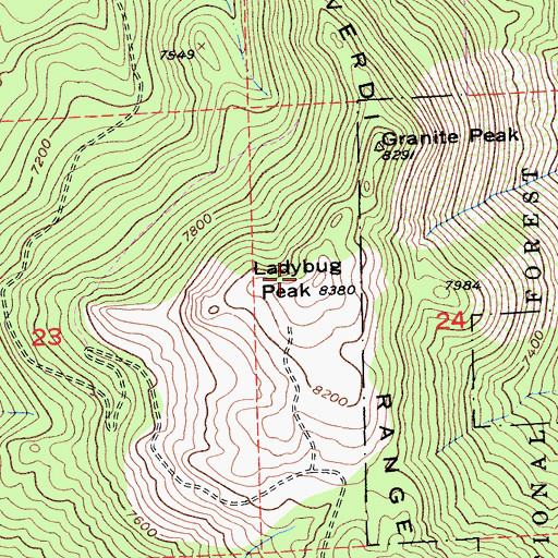 Topographic Map of Ladybug Peak, CA