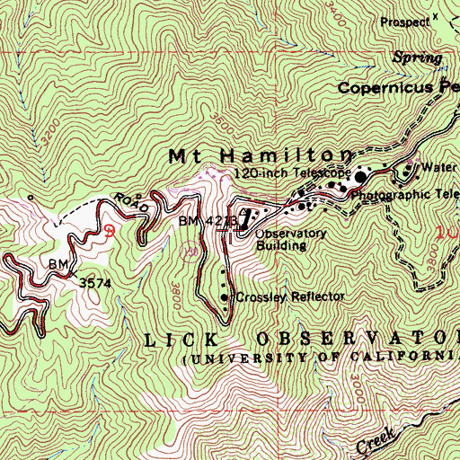 Topographic Map of Lick Observatory, CA