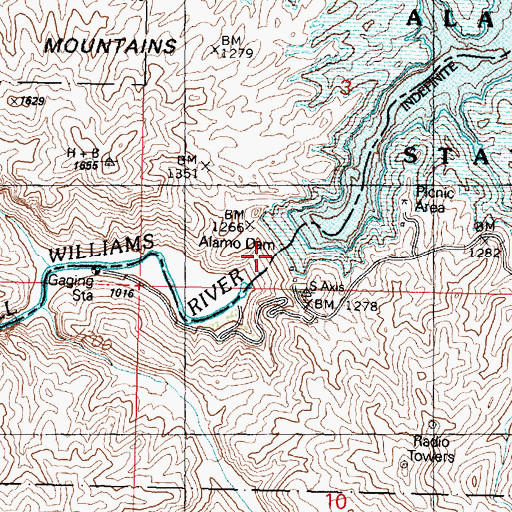 Topographic Map of Alamo Lake Dam, AZ