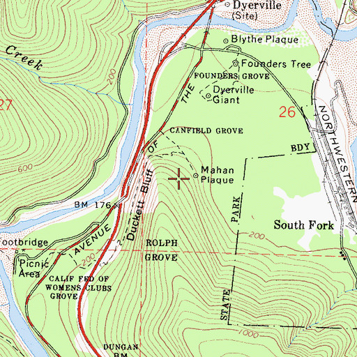 Topographic Map of Mahan Plaque, CA