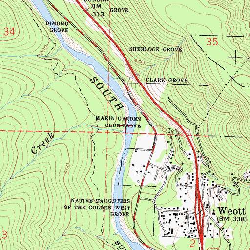 Topographic Map of Marin Garden Club Grove, CA