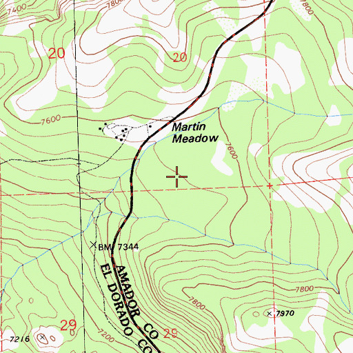 Topographic Map of Martin Meadow, CA