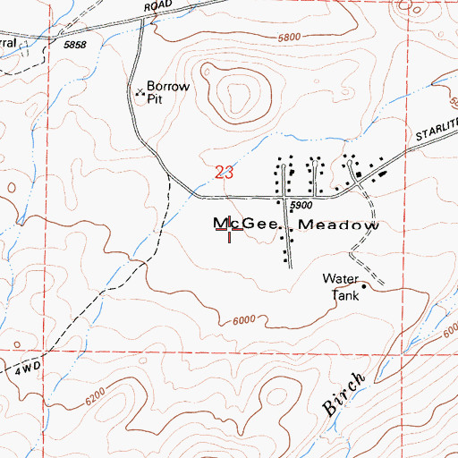 Topographic Map of McGee Meadow, CA