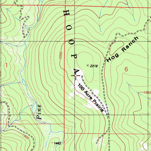 Topographic Map of Onehundred Acre Prairie, CA