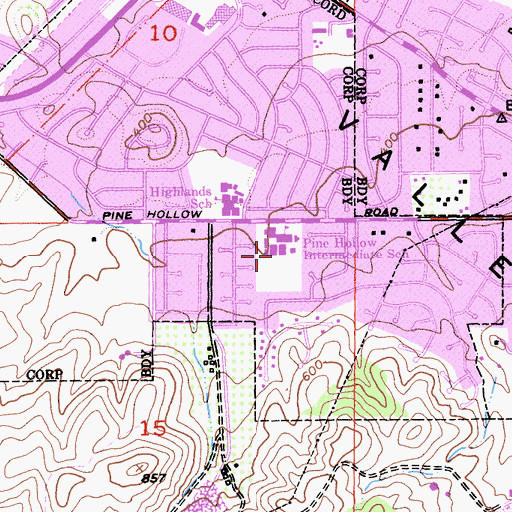 Topographic Map of Pine Hollow Middle School, CA