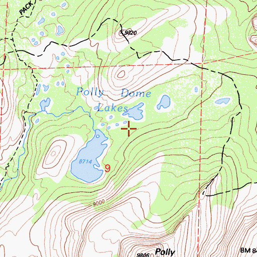 Topographic Map of Polly Dome Lakes, CA