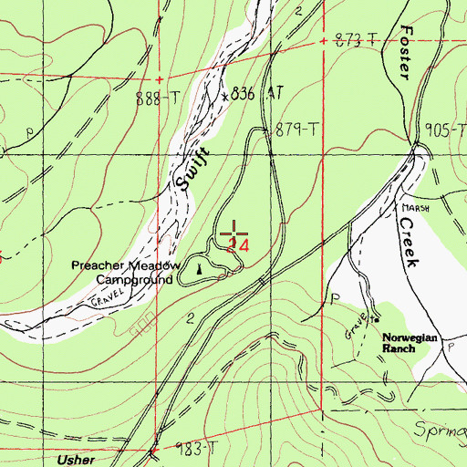 Topographic Map of Preacher Meadow Campground, CA
