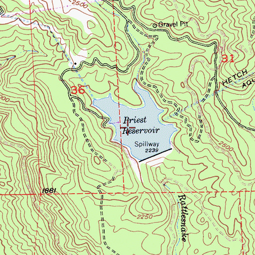 Topographic Map of Priest Reservoir, CA