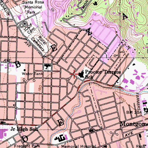 Topographic Map of Proctor Terrace Elementary School, CA