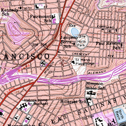 Topographic Map of Saint Marys Playground, CA