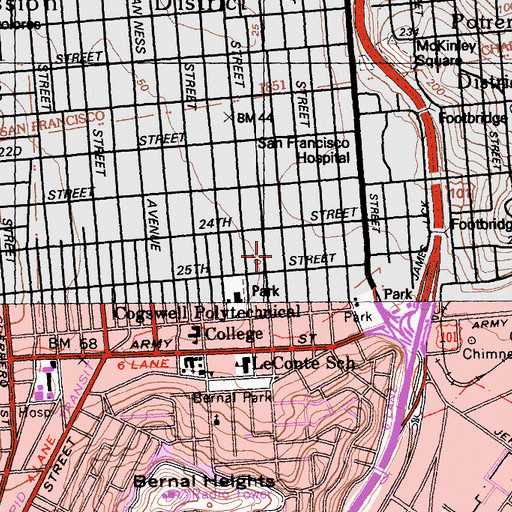Topographic Map of Saint Peter's School, CA