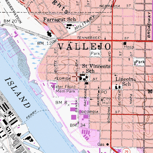 Topographic Map of Saint Vincents School, CA