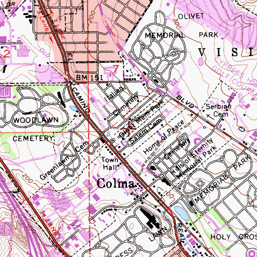 Topographic Map of Salem Cemetery, CA