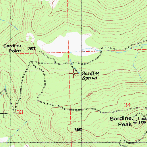 Topographic Map of Sardine Spring, CA