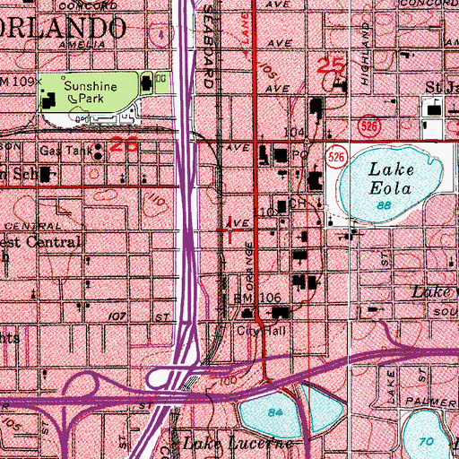 Topographic Map of Orlando Fire Department Station 1, FL
