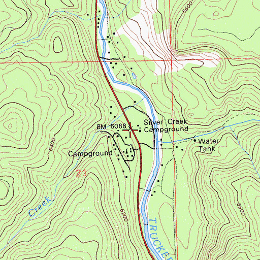 Topographic Map of Silver Creek Campground, CA