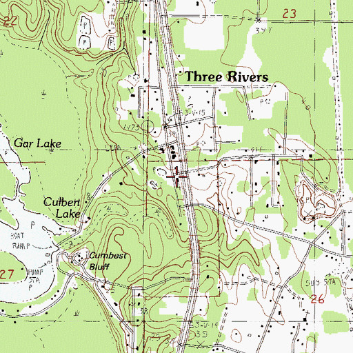 Topographic Map of Three Rivers Volunteer Fire Department Headquarters, MS