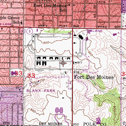 Topographic Map of Des Moines Work Release Center, IA