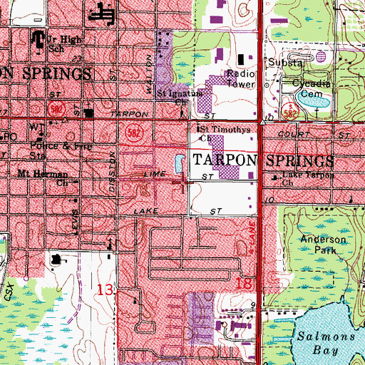 Topographic Map of Tarpon Springs Police Department, FL