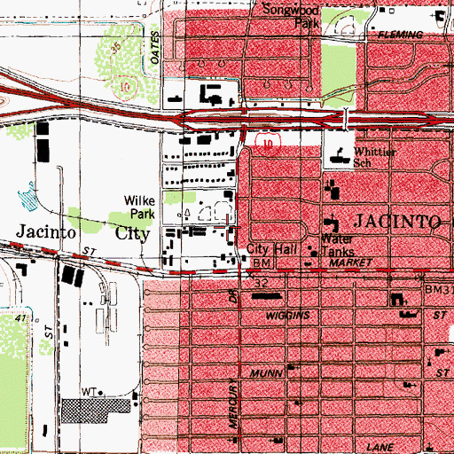 Topographic Map of Jacinto City Volunteer Fire Department, TX