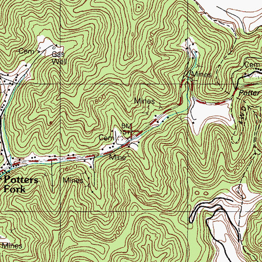 Topographic Map of Potters Fork School (historical), KY