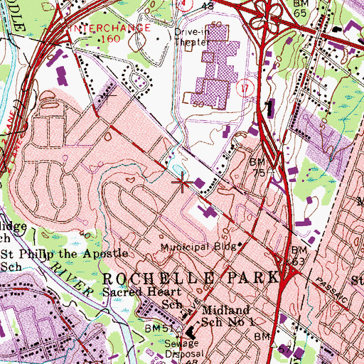Topographic Map of Rochelle Park Public Library, NJ