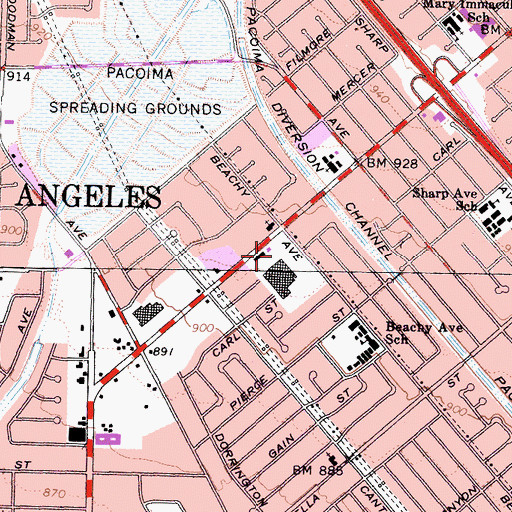 Topographic Map of Arleta High School, CA
