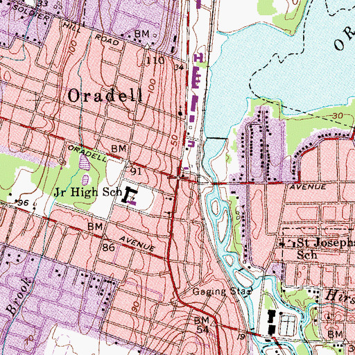Topographic Map of Oradell Free Public Library, NJ