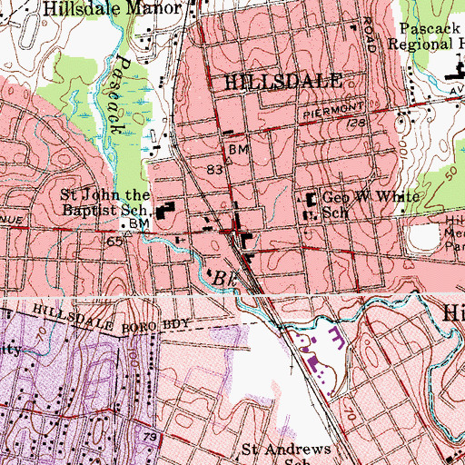 Topographic Map of Hillsdale Station, NJ