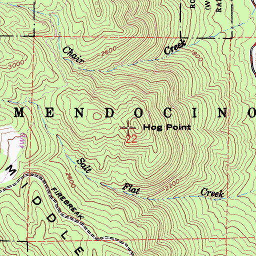 Topographic Map of Hog Point, CA
