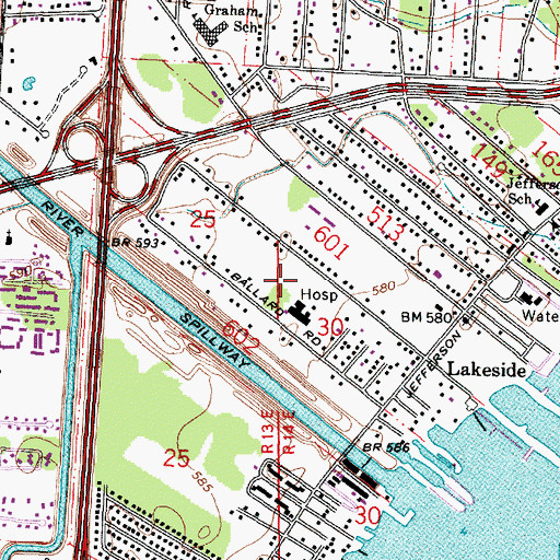 Topographic Map of Saint John North Shores Hospital, MI