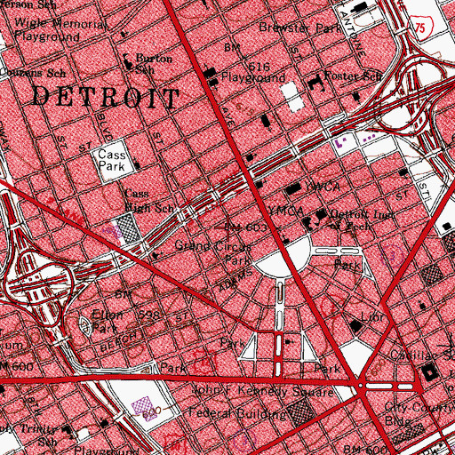 Topographic Map of City of Detroit Fire Department Engine 1, MI