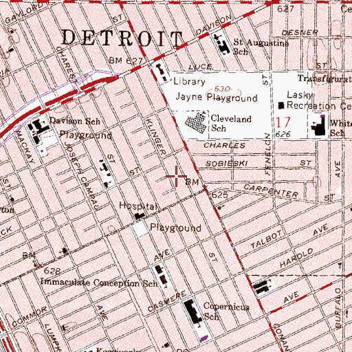 Topographic Map of Greater Detroit Hospital and Medical Center, MI
