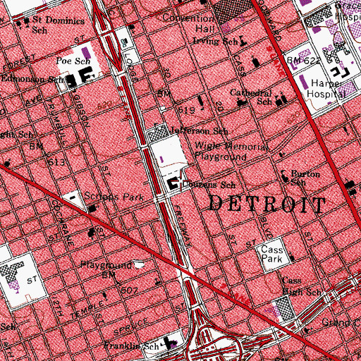 Topographic Map of Dewey Center for Urban Education, MI