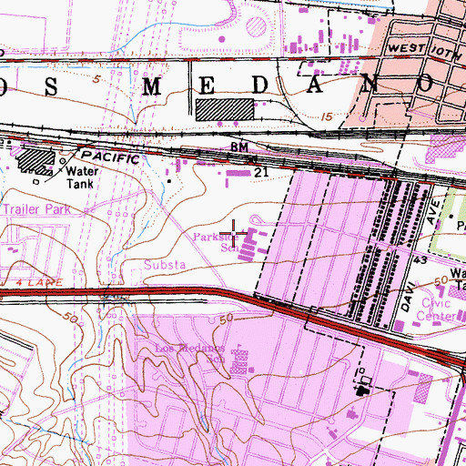 Topographic Map of Parkside Elementary School, CA