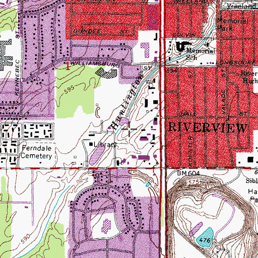 Topographic Map of Riverview City Hall, MI