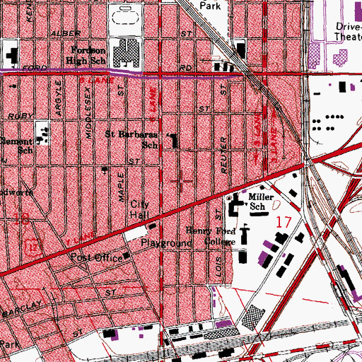 Topographic Map of Michigan-Schaefer Shopping Center, MI