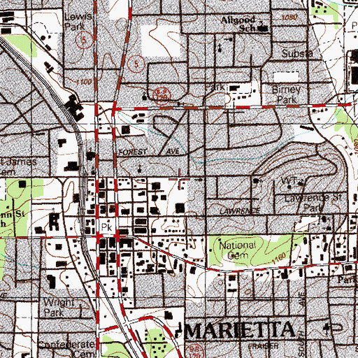 Topographic Map of Marietta Police Department, GA