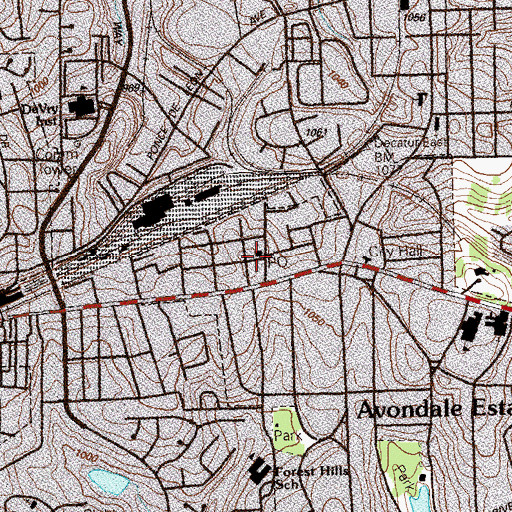 Topographic Map of Avondale Estates Post Office, GA