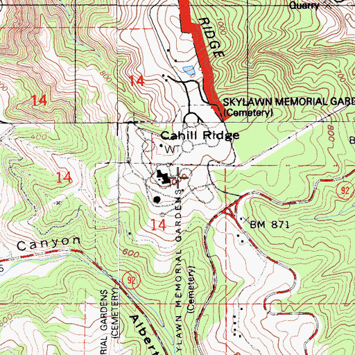 Topographic Map of Skylawn Memorial Park, CA